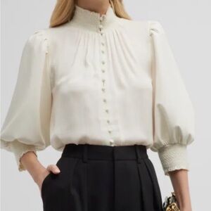 Alice + Olivia Ivory Puff Sleeve Blouse